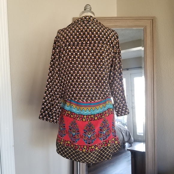 TOLANI Anthopologie Silk Bohemain Button Down Shirt Dress Tunic W Drawstring. - Picture 13 of 16